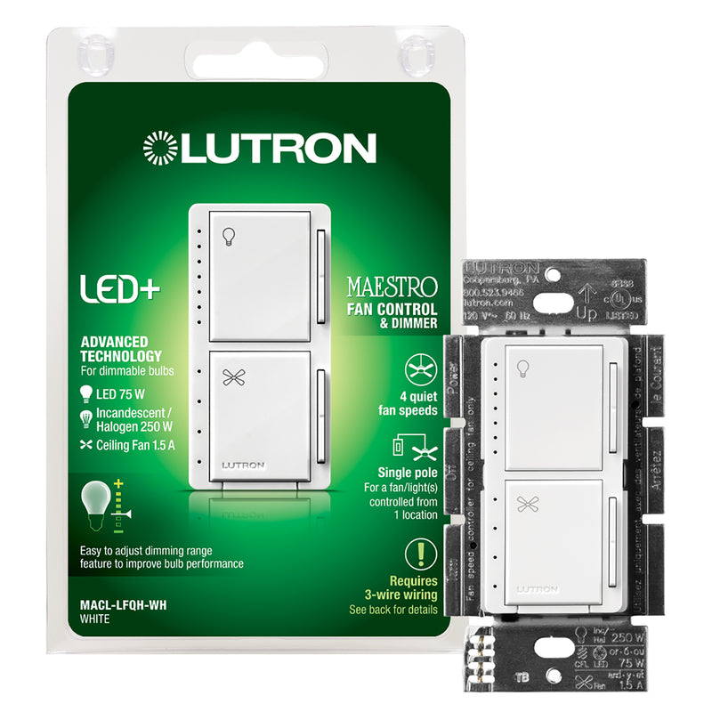 Lutron Maestro White 250 W Fan/LED Dimmer Switch
