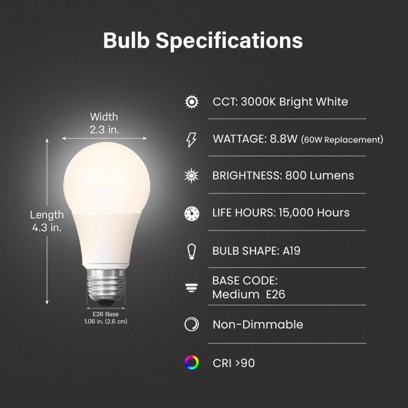 Feit A19 E26 (Medium) LED Bulb Bright White 60 Watt Equivalence