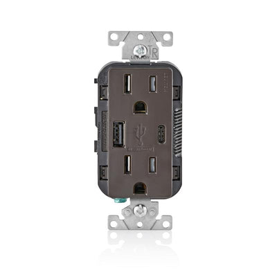 Leviton Decora 15 amps 125 V Type A/C Duplex Brown Outlet and USB Charger 5-15R