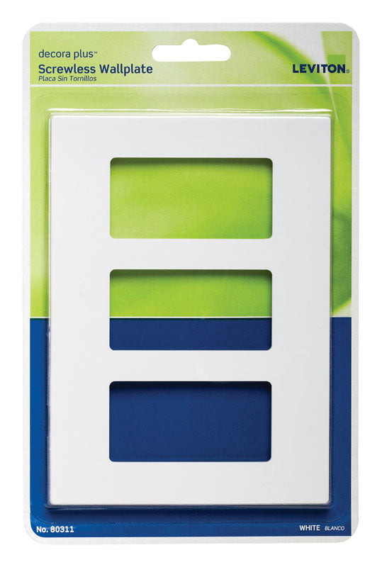Leviton Decora Plus White 3 gang Polycarbonate Decorator Screwless Wall Plate