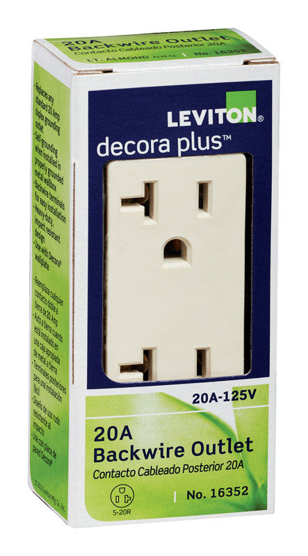 Leviton Decora Plus 20 amps 125 V Duplex Light Almond Outlet 5-20R