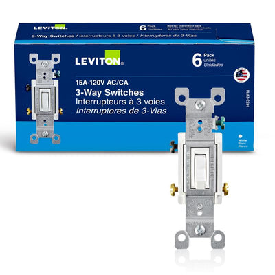 Leviton 15 amps Three Pole Toggle AC Quiet Switch White 6 pk