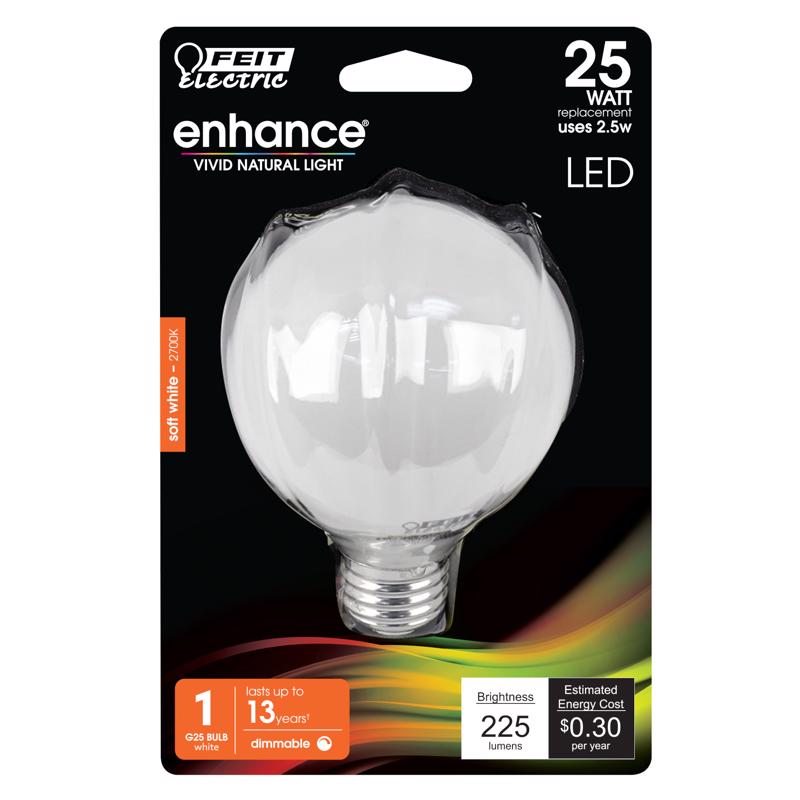 Feit Enhance G25 E26 (Medium) LED Bulb Soft White 25 Watt Equivalence