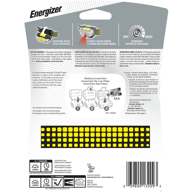 Energizer 450 lm Black/Yellow LED Headlight AAA Battery