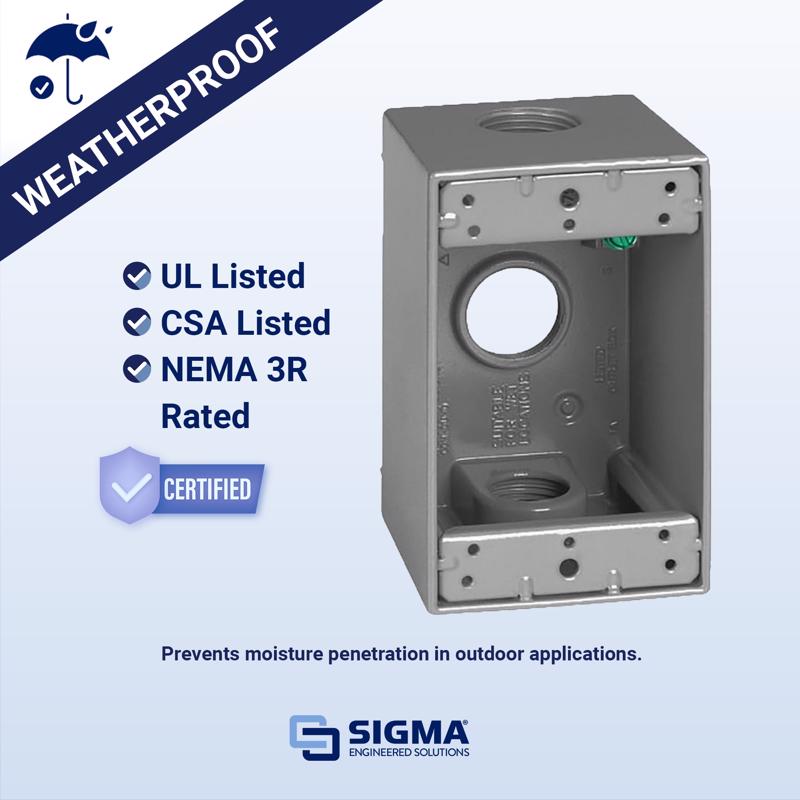 Sigma Electric New Work 25.5 cu in Rectangle Metallic 1 gang Weatherproof Box Gray