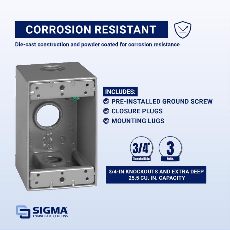 Sigma Electric New Work 25.5 cu in Rectangle Metallic 1 gang Weatherproof Box Gray