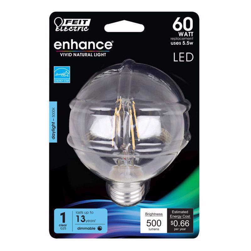 Feit Enhance G25 E26 (Medium) Filament LED Bulb Daylight 60 Watt Equivalence