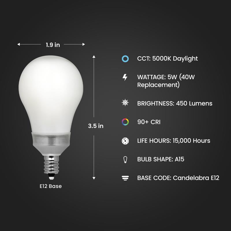Feit Enhance A15 E12 (Candelabra) LED Bulb Daylight 40 Watt Equivalence 2 pk