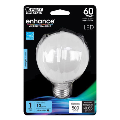 Feit Enhance G25 E26 (Medium) Filament LED Bulb Daylight 60 Watt Equivalence