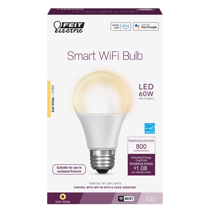 Feit Smart Home A19 E26 (Medium) Smart-Enabled LED Bulb Soft White 60 Watt Equivalence