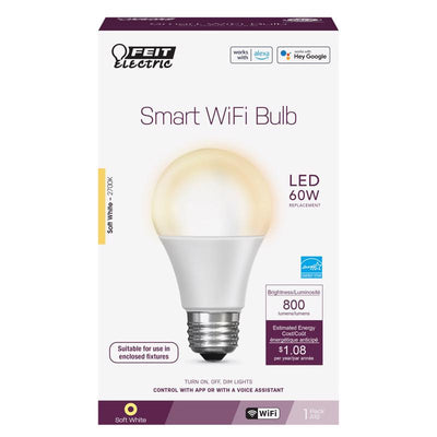 Feit Smart Home A19 E26 (Medium) Smart-Enabled LED Bulb Soft White 60 Watt Equivalence