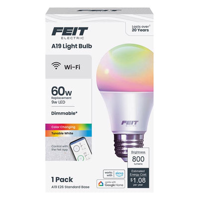 Feit Smart Home A19 E26 (Medium) Smart-Enabled LED Bulb Color Changing 60 Watt Equivalence
