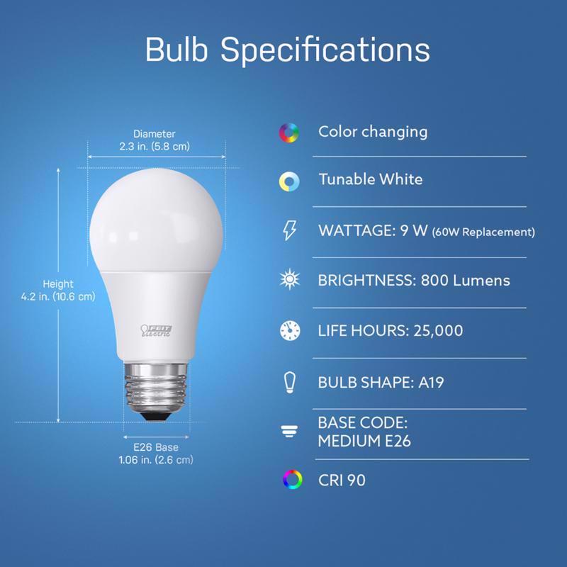 Feit Smart Home A19 E26 (Medium) Smart-Enabled LED Bulb Color Changing 60 Watt Equivalence
