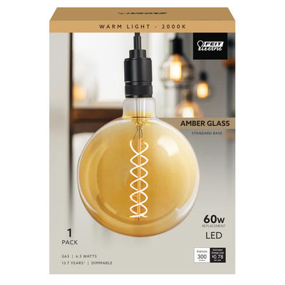 Feit G63 E26 (Medium) Filament LED Bulb Amber White 60 Watt Equivalence