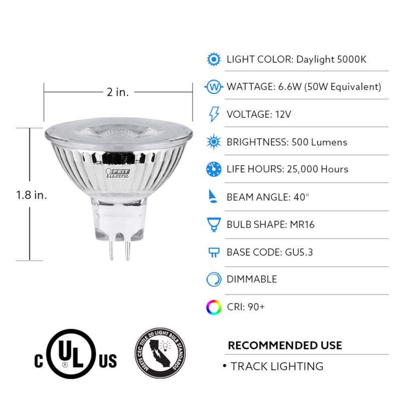 Feit Enhance MR16 GU5.3 LED Bulb Daylight 50 Watt Equivalence 3 pk