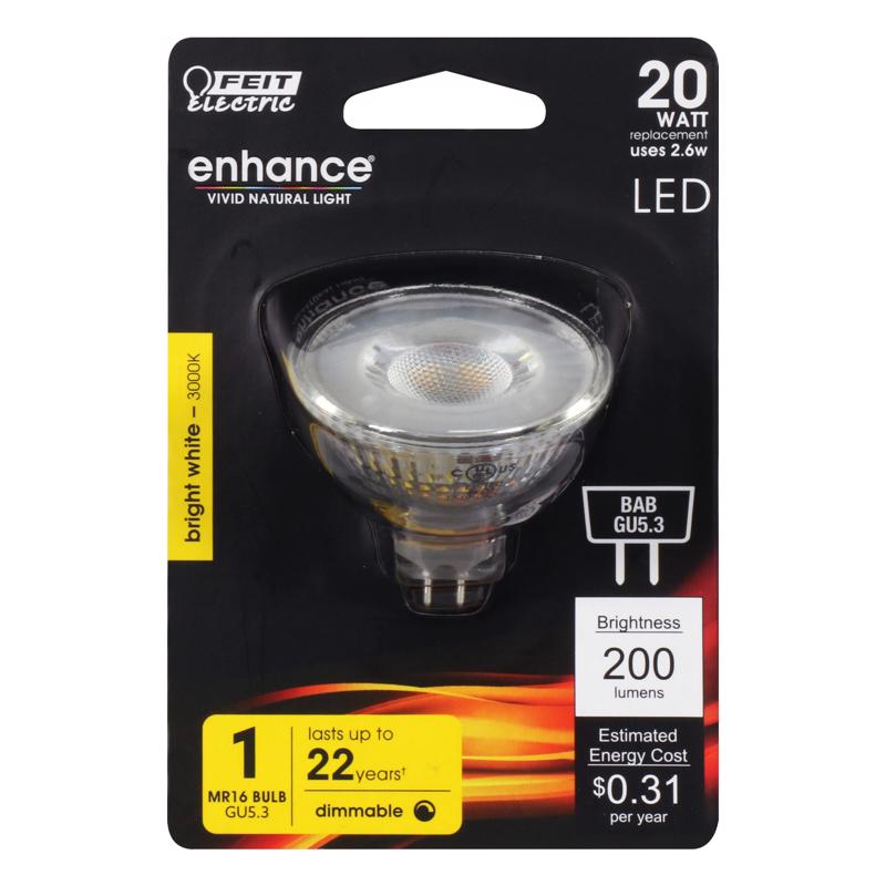 Feit Enhance MR16 GU5.3 LED Bulb Bright White 20 Watt Equivalence