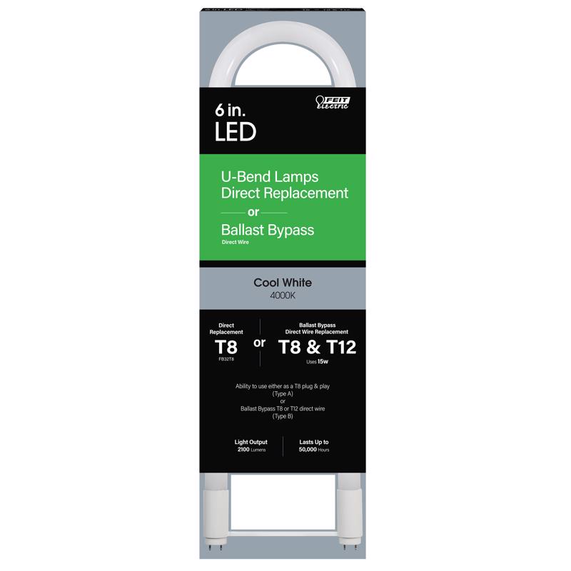 Feit Plug & Play T8 and T12 Cool White 22.5 in. G13 U-Bend LED Linear Lamp 32 Watt Equivalence