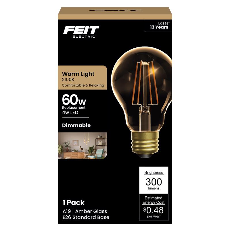 Feit A19 E26 (Medium) LED Bulb Amber Soft White 60 Watt Equivalence