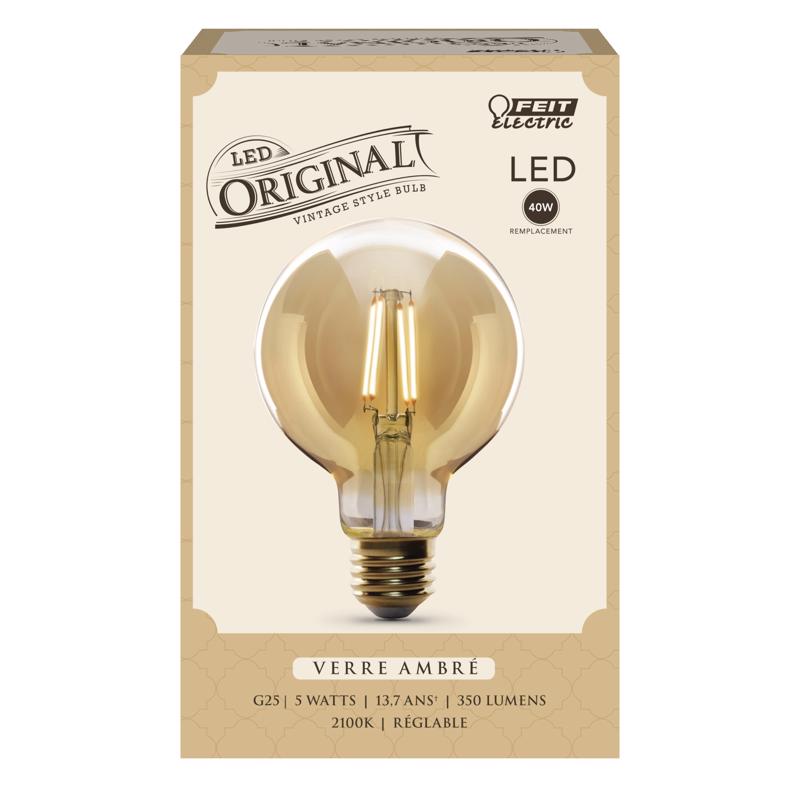 Feit G25 E26 (Medium) LED Bulb Amber 40 Watt Equivalence