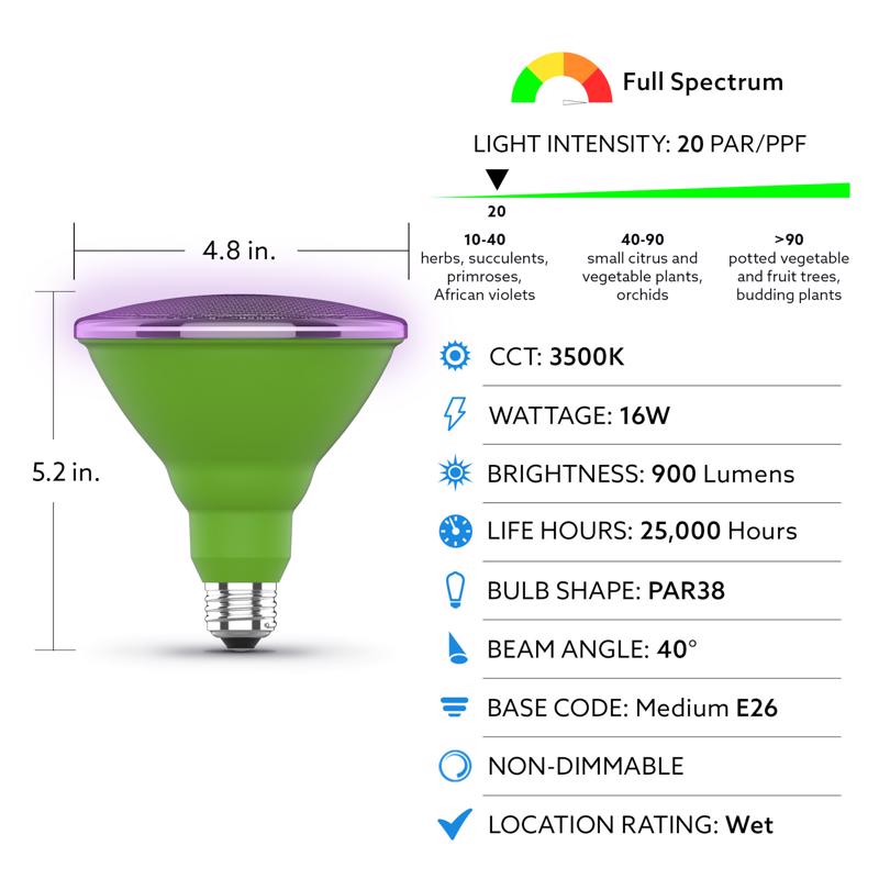 Feit PAR38 E26 (Medium) LED Grow Light Blue 16 Watt Equivalence