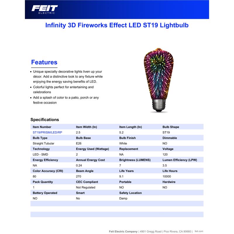Feit ST19 E26 (Medium) LED Bulb Multi-Colored 2 Watt Equivalence
