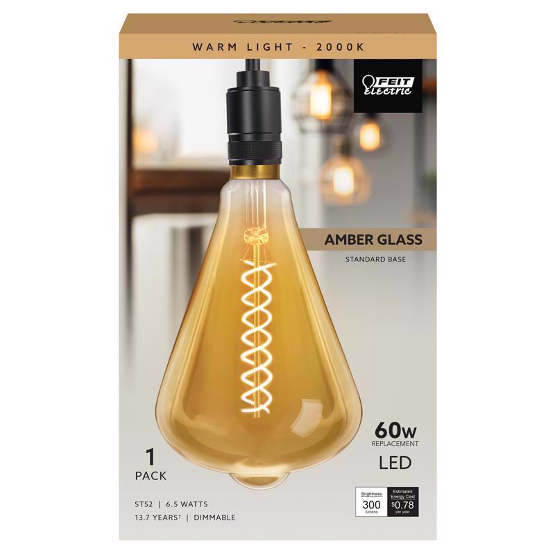 Feit ST52 E26 (Medium) LED Bulb Amber 60 Watt Equivalence