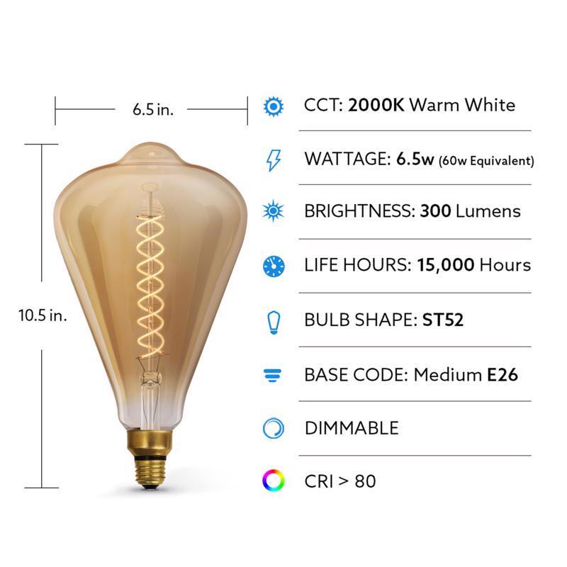 Feit ST52 E26 (Medium) LED Bulb Amber 60 Watt Equivalence