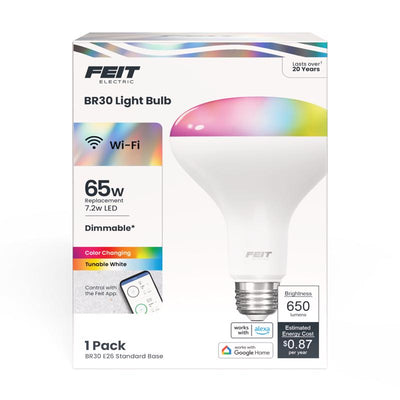Feit Smart Home BR30 E26 (Medium) Smart-Enabled LED Bulb Color Changing 65 Watt Equivalence