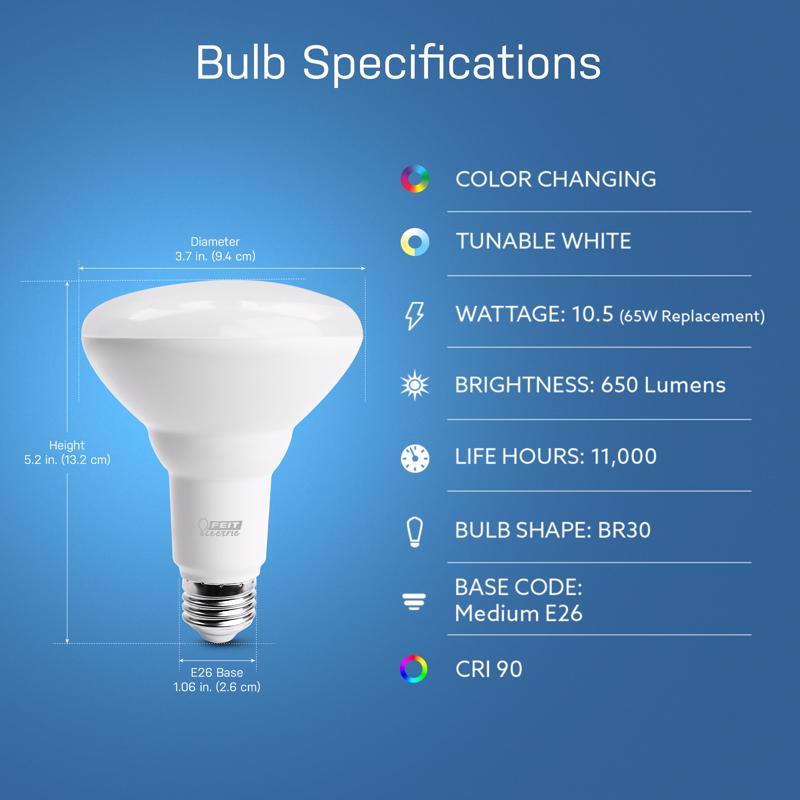 Feit Smart Home BR30 E26 (Medium) Smart-Enabled LED Bulb Color Changing 65 Watt Equivalence