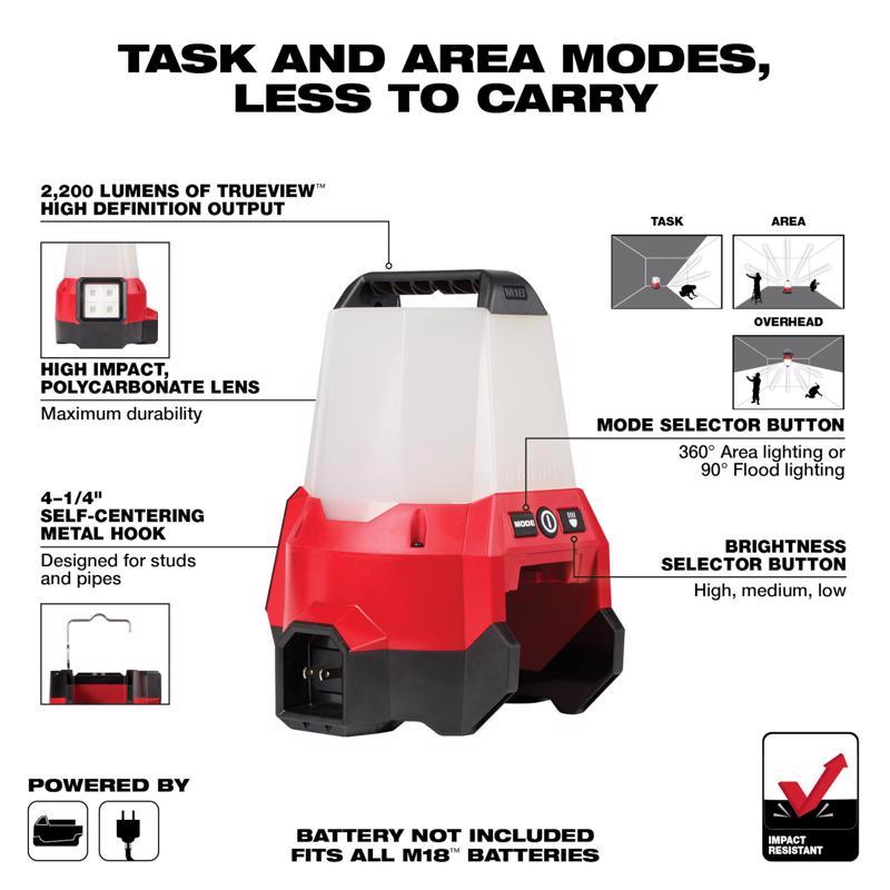 Milwaukee M18 2200 lm LED Battery Hanging Hook Work Light