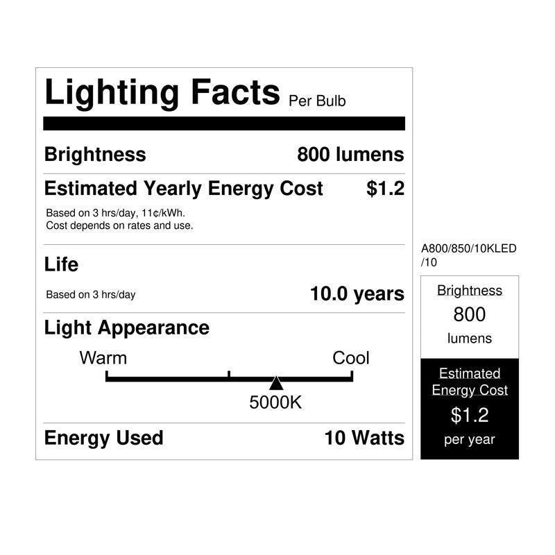Feit A19 E26 (Medium) LED Bulb Daylight 60 Watt Equivalence 10 pk