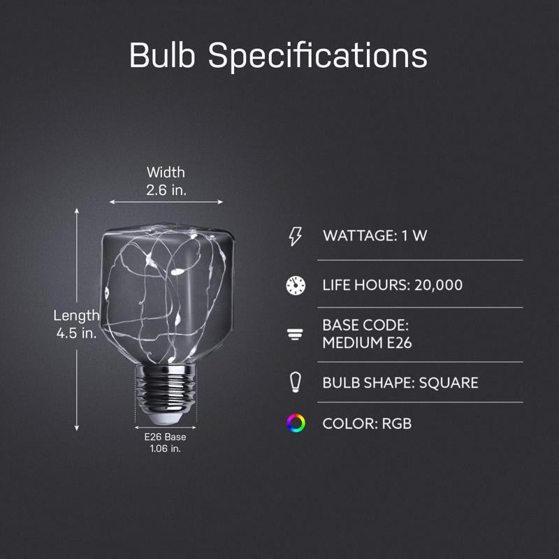 Feit Square E26 (Medium) LED Bulb Multi-Colored 1 Watt Equivalence