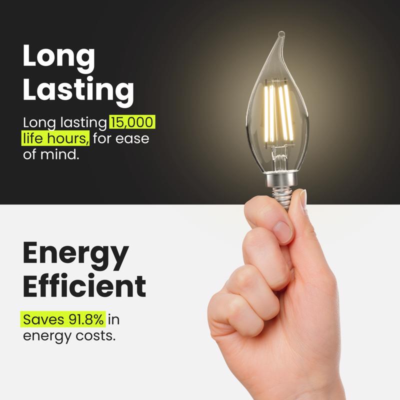Feit Enhance CA10 (Flame Tip) E12 (Candelabra) Filament LED Bulb Soft White 40 Watt Equivalence 6 pk