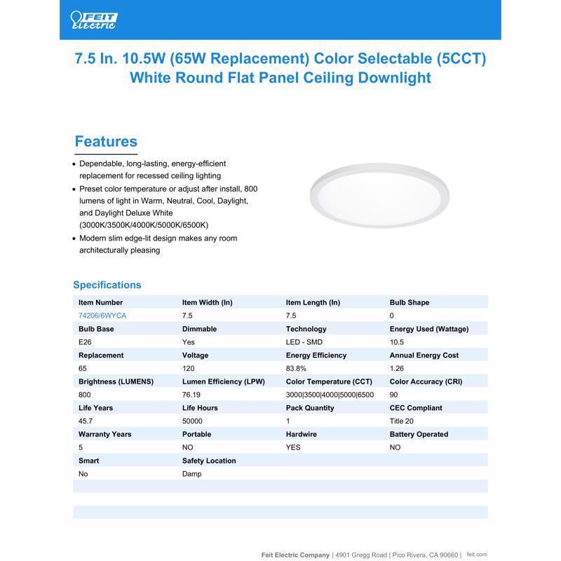 Feit EDGELIT Frost Warm White 7.5 in. W Aluminum LED Retrofit Recessed Lighting 10.5 W