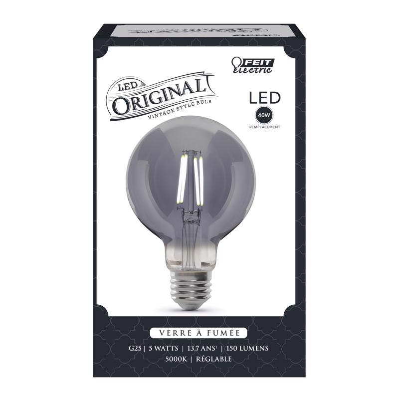 Feit G25 E26 (Medium) Filament LED Bulb Smoke Daylight 40 Watt Equivalence