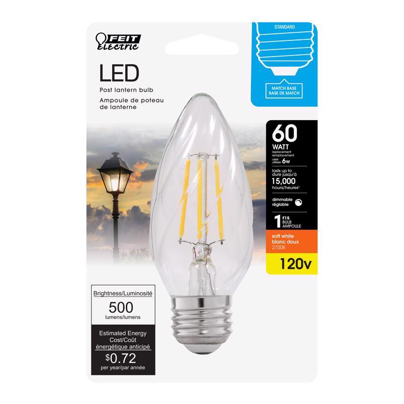 Feit F15 E26 (Medium) Post Lantern LED Bulb Soft White 60 Watt Equivalence