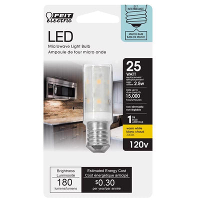 Feit T8 E17 (Intermediate) LED Bulb Warm White 25 Watt Equivalence
