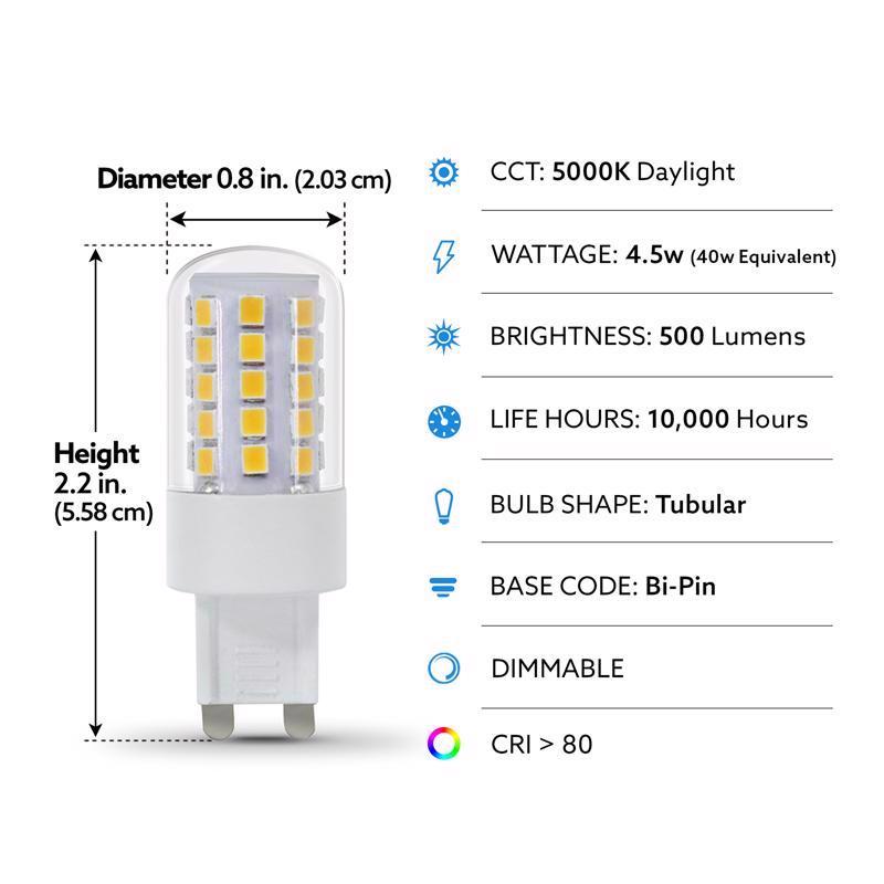 Feit T4 G9 LED Bulb Daylight 40 Watt Equivalence