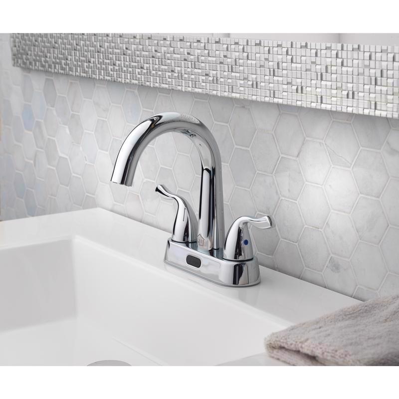 Homewerks Chrome Motion Sensing Modern Centerset Bathroom Sink Faucet 4 in.