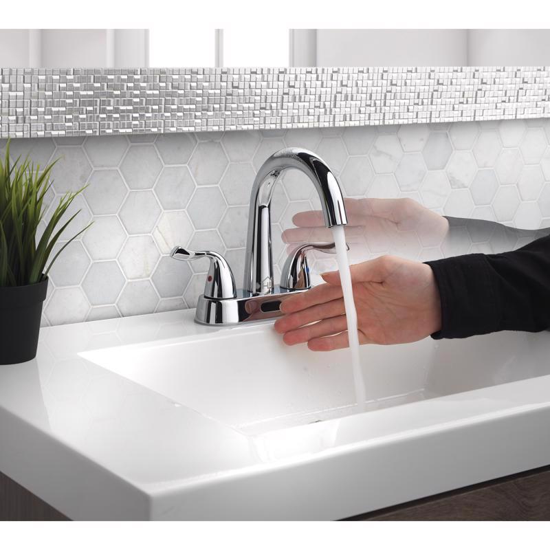 Homewerks Chrome Motion Sensing Modern Centerset Bathroom Sink Faucet 4 in.