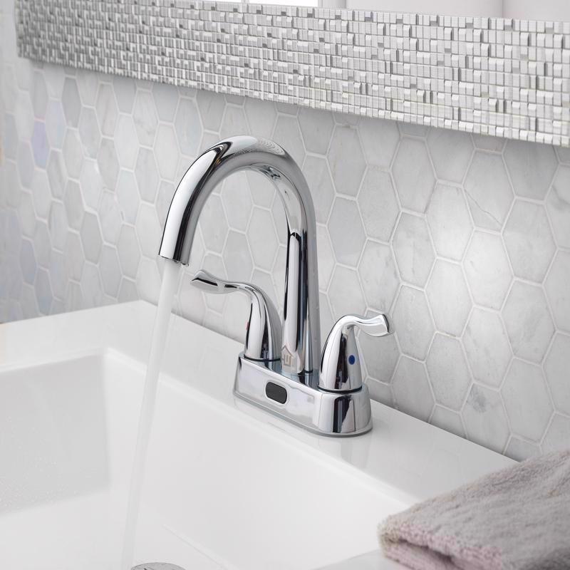 Homewerks Chrome Motion Sensing Modern Centerset Bathroom Sink Faucet 4 in.