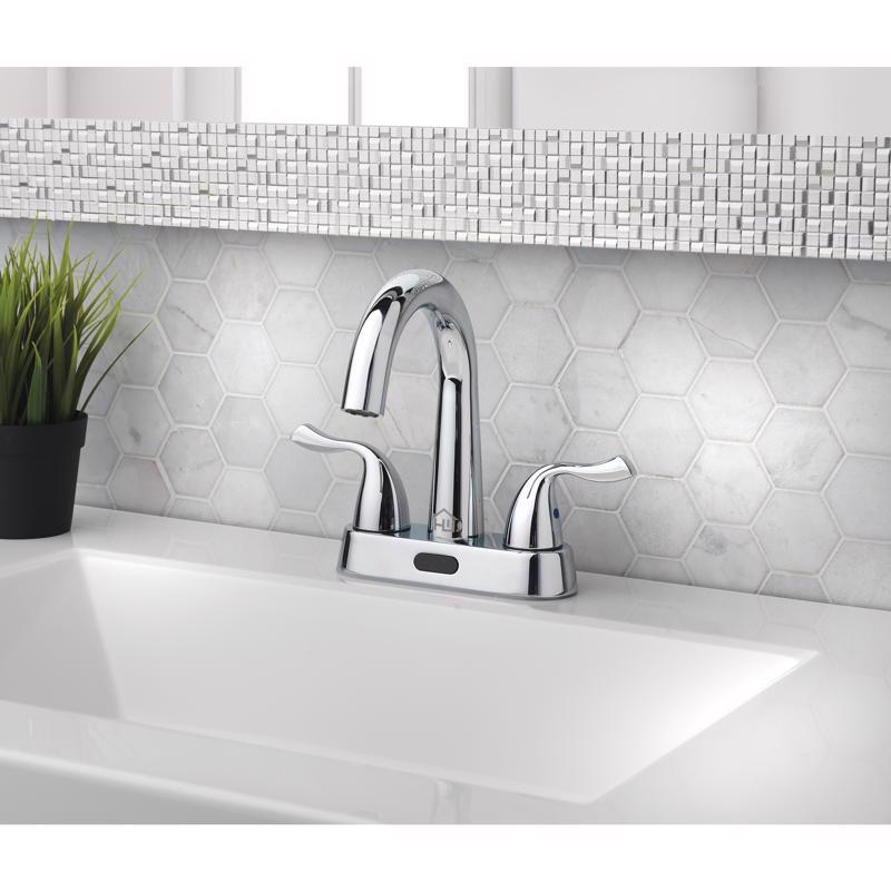 Homewerks Chrome Motion Sensing Modern Centerset Bathroom Sink Faucet 4 in.