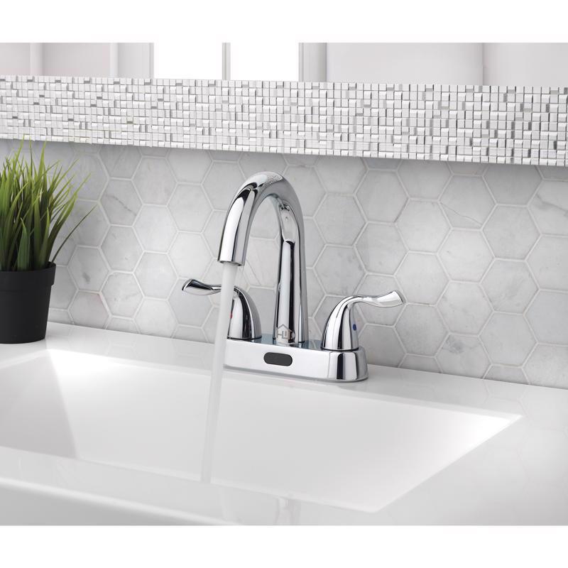 Homewerks Chrome Motion Sensing Modern Centerset Bathroom Sink Faucet 4 in.