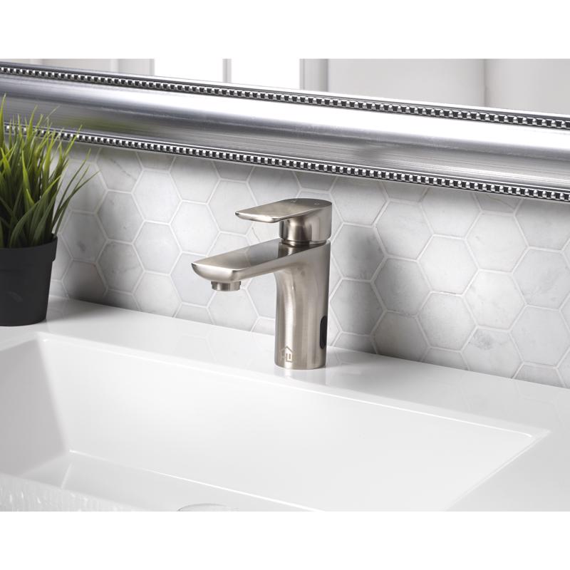 Homewerks Brushed Nickel Motion Sensing Modern Single-Handle Bathroom Sink Faucet 2 in.