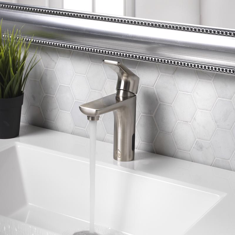 Homewerks Brushed Nickel Motion Sensing Modern Single-Handle Bathroom Sink Faucet 2 in.