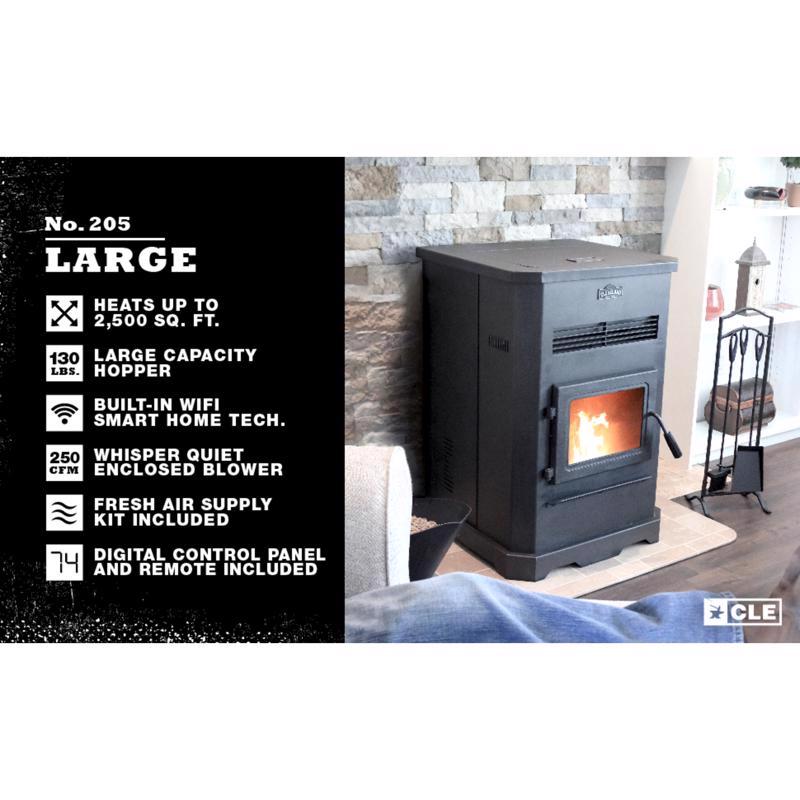 Cleveland Iron Works EPA Certified 2500 sq ft Wood Pellet Stove 130 lb. cap. Hopper