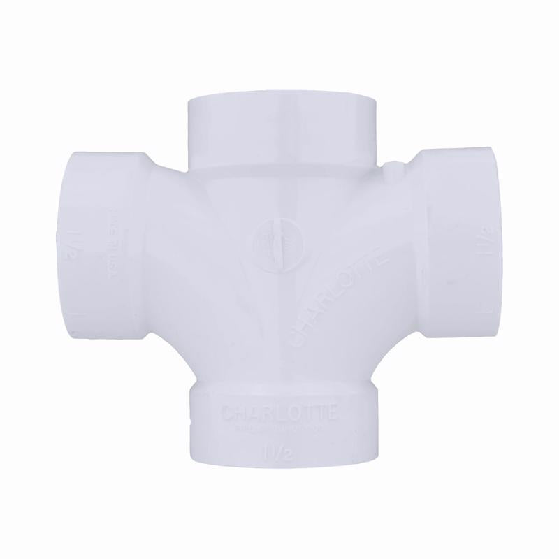 Charlotte Pipe Schedule 40 1-1/2 in. Hub X 1-1/2 in. D Hub PVC Double Sanitary Tee