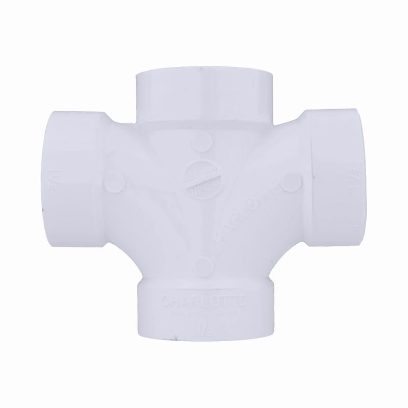 Charlotte Pipe Schedule 40 1-1/2 in. Hub X 1-1/2 in. D Hub PVC Double Sanitary Tee