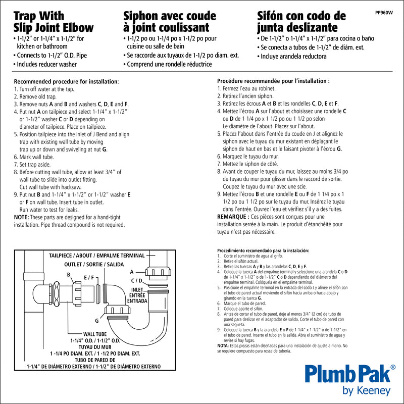 Plumb Pak 1-1/2 or 1-1/4 in. D Plastic S-Trap