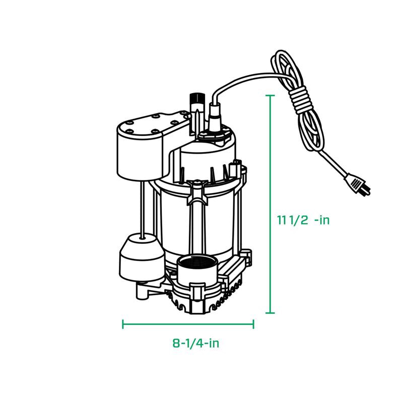 Zoeller 1/2 HP 3600 gph Cast Iron Vertical Float Switch AC Submersible Sump Pump 9 ft
